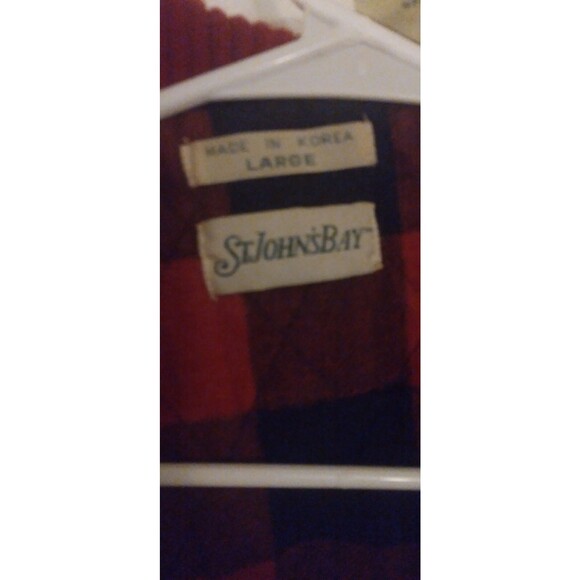 Vintage St Johns Bay Vest L Mens Red Corduroy Full Zip Plaid Pockets Insulated - Picture 3 of 4